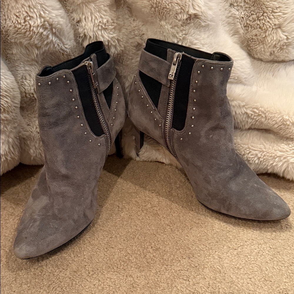 Calvin Klein Gray Suede Ankle Boots with Studs